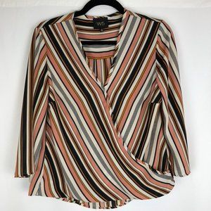 W5 Faux Wrap Stripe 3/4 Sleeve Blouse